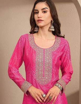 Women Bandhani Printed Regular Thread Work Kurta with Sharara & With Dupatta 6