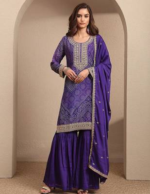 Women Ethnic Motifs Printed Regular Gotta Patti Kurta with Sharara & With Dupatta 1