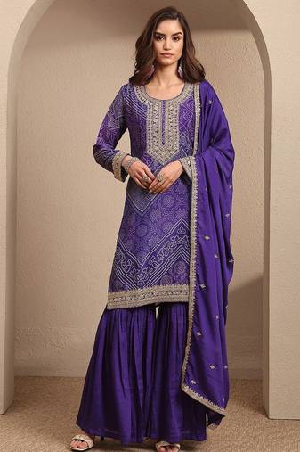 Women Ethnic Motifs Printed Regular Gotta Patti Kurta with Sharara & With Dupatta
