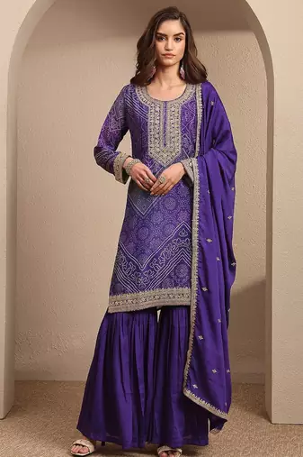 Women Ethnic Motifs Printed Regular Gotta Patti Kurta with Sharara & With Dupatta