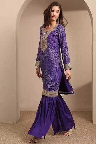 Women Ethnic Motifs Printed Regular Gotta Patti Kurta with Sharara & With Dupatta
