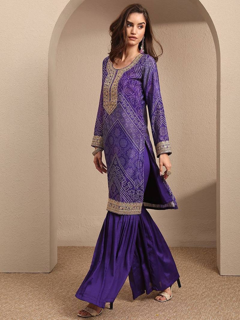 Women Ethnic Motifs Printed Regular Gotta Patti Kurta with Sharara & With Dupatta