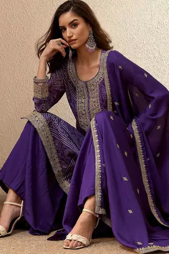 Women Ethnic Motifs Printed Regular Gotta Patti Kurta with Sharara & With Dupatta