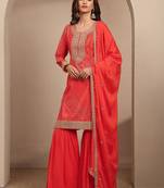 Women Ethnic Motifs Printed Regular Thread Work Kurta with Sharara & With Dupatta