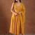 Womens Mustard Printed Rayon Anarkali Kurta With Churidar & Dupatta