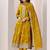 Womens Mustard Printed Anarkali Kurta With Trousers & Dupatta
