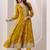 Womens Mustard Printed Anarkali Kurta With Trousers & Dupatta
