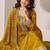 Womens Mustard Printed Anarkali Kurta With Trousers & Dupatta