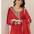 Womens Red Embroidered Anarkali Kurta With Trousers & Dupatta
