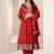 Womens Red Embroidered Anarkali Kurta With Trousers & Dupatta