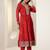 Womens Red Embroidered Anarkali Kurta With Trousers & Dupatta