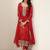 Womens Red Embroidered Anarkali Kurta With Trousers & Dupatta
