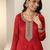 Womens Red Embroidered Anarkali Kurta With Trousers & Dupatta