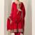 Womens Red Printed Chiffon Anarkali Kurta With Trousers & Dupatta