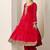 Womens Red Printed Chiffon Anarkali Kurta With Trousers & Dupatta