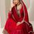 Womens Red Printed Chiffon Anarkali Kurta With Trousers & Dupatta