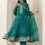 Womens Green Printed Chiffon Anarkali Kurta With Trousers & Dupatta