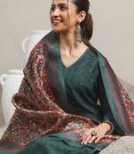 Floral Printed V-Neck Flared A-Line Kurta With Trousers & Dupatta