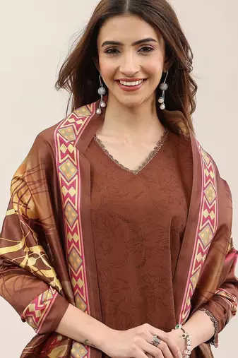 Women Floral Printed Regular Kurta with Trousers & Dupatta