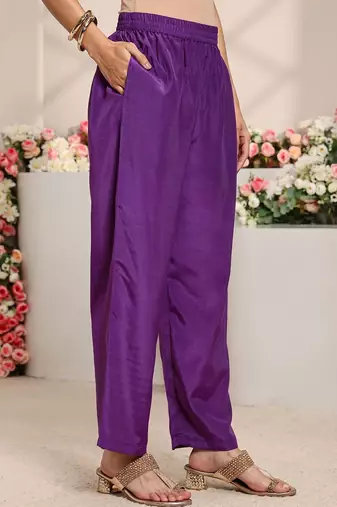 Purple Ethnic Motifs Embroidered Straight Suit Set with Dupatta