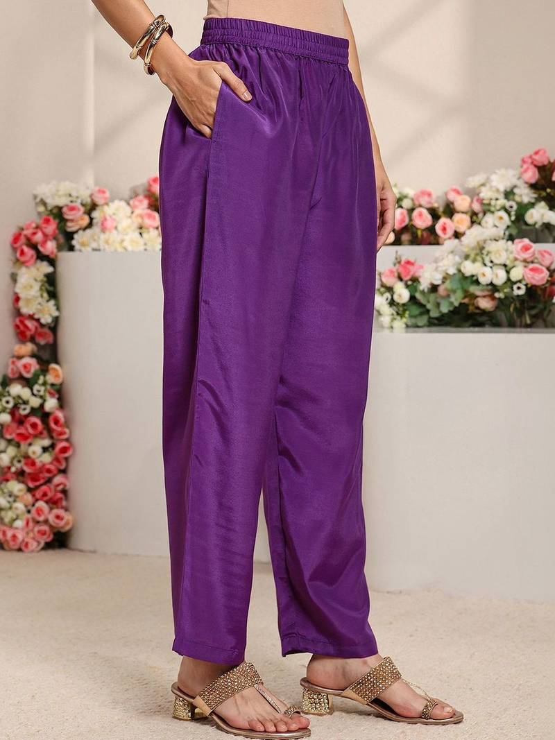 Purple Ethnic Motifs Embroidered Straight Suit Set with Dupatta