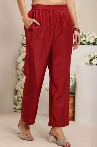 Maroon Ethnic Motifs Embroidered Straight Suit Set with Dupatta