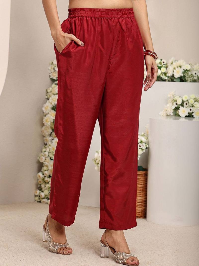 Maroon Ethnic Motifs Embroidered Straight Suit Set with Dupatta