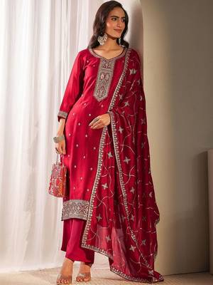 Women Ethnic Motifs Embroidered Regular Thread Work Kurta with Trousers & With Dupatta 1