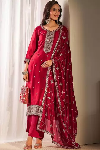 Women Ethnic Motifs Embroidered Regular Thread Work Kurta with Trousers & With Dupatta