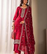 Women Ethnic Motifs Embroidered Regular Thread Work Kurta with Trousers & With Dupatta