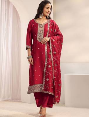 Women Ethnic Motifs Embroidered Regular Thread Work Kurta with Trousers & With Dupatta 2