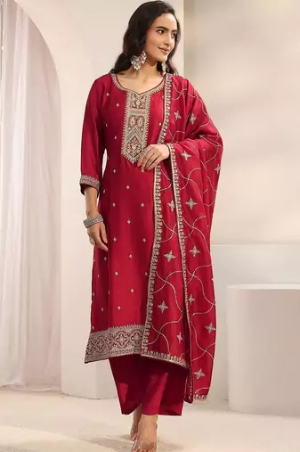 Women Ethnic Motifs Embroidered Regular Thread Work Kurta with Trousers & With Dupatta