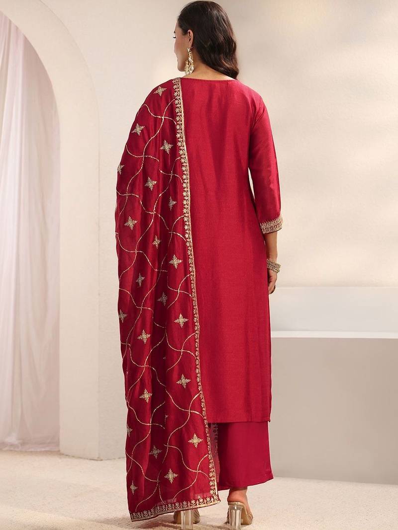Women Ethnic Motifs Embroidered Regular Thread Work Kurta with Trousers & With Dupatta