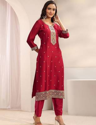 Women Ethnic Motifs Embroidered Regular Thread Work Kurta with Trousers & With Dupatta 4