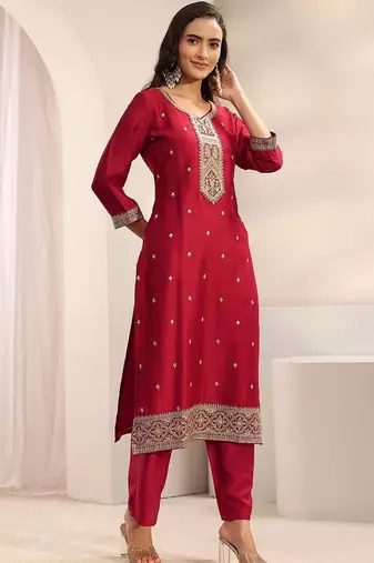 Women Ethnic Motifs Embroidered Regular Thread Work Kurta with Trousers & With Dupatta