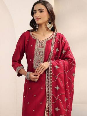 Women Ethnic Motifs Embroidered Regular Thread Work Kurta with Trousers & With Dupatta 7