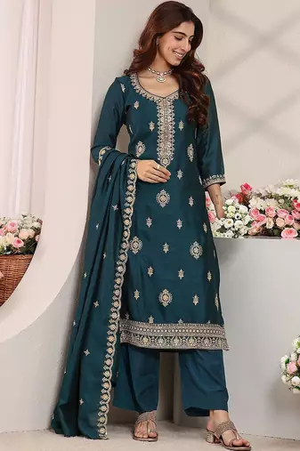 Women Ethnic Motifs Embroidered Regular Thread Work Kurta with Trousers & With Dupatta