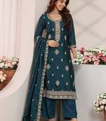 Women Ethnic Motifs Embroidered Regular Thread Work Kurta with Trousers & With Dupatta
