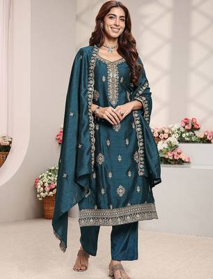 Women Ethnic Motifs Embroidered Regular Thread Work Kurta with Trousers & With Dupatta 2