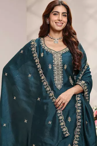 Women Ethnic Motifs Embroidered Regular Thread Work Kurta with Trousers & With Dupatta