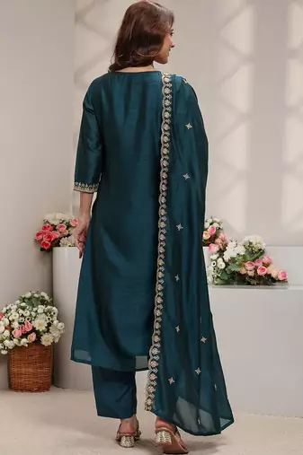 Women Ethnic Motifs Embroidered Regular Thread Work Kurta with Trousers & With Dupatta