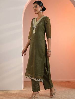 Women Woven Design Embroidered Kurta with Trousers & Dupatta 4