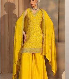 Women Ethnic Motifs Embroidered Regular Thread Work Kurta with Sharara & With Dupatta
