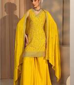 Women Ethnic Motifs Embroidered Regular Thread Work Kurta with Sharara & With Dupatta