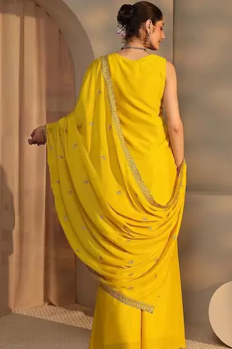 Women Ethnic Motifs Embroidered Regular Thread Work Kurta with Sharara & With Dupatta
