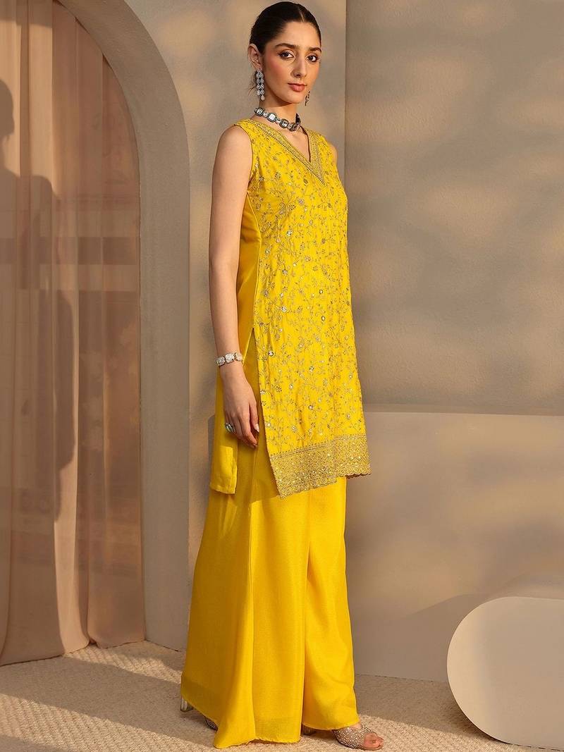 Women Ethnic Motifs Embroidered Regular Thread Work Kurta with Sharara & With Dupatta