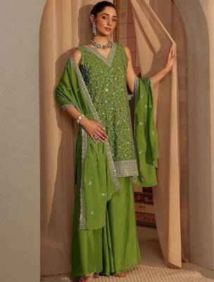 Women Ethnic Motifs Embroidered Regular Sequinned Kurta with Palazzos & With Dupatta 1