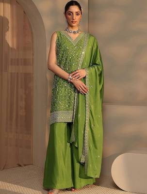 Women Ethnic Motifs Embroidered Regular Sequinned Kurta with Palazzos & With Dupatta 2