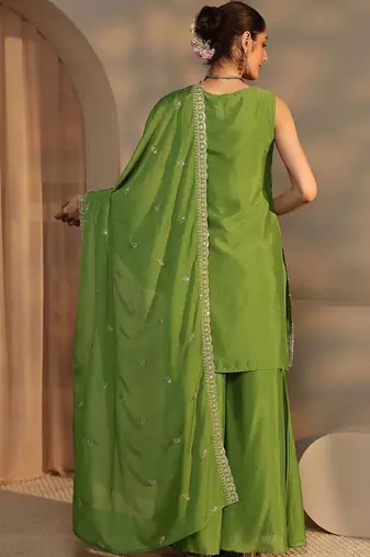 Women Ethnic Motifs Embroidered Regular Sequinned Kurta with Palazzos & With Dupatta