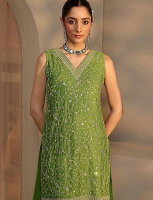 Women Ethnic Motifs Embroidered Regular Sequinned Kurta with Palazzos & With Dupatta 5